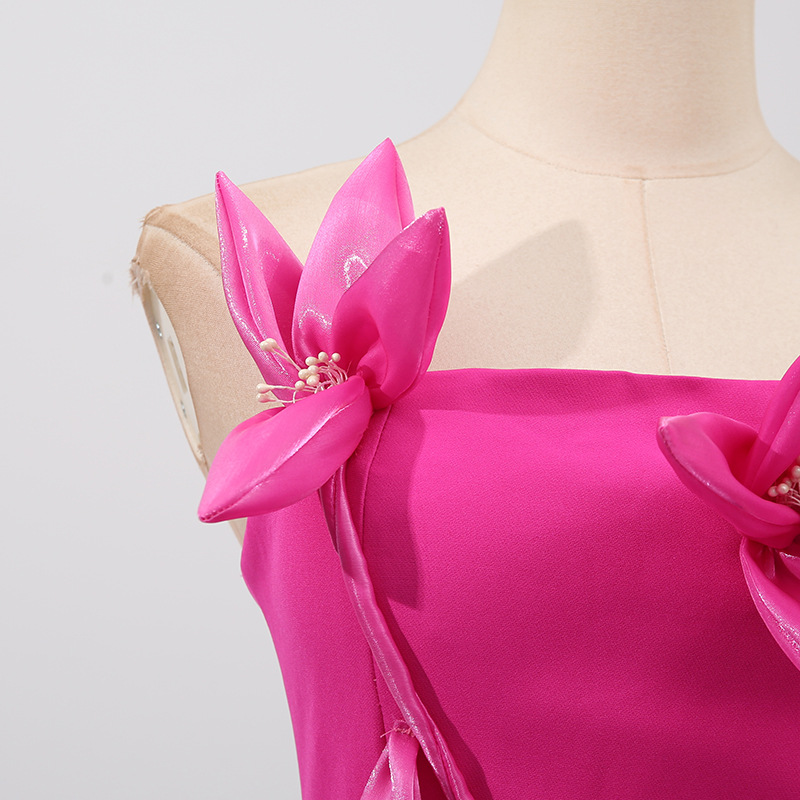 Elegant Summer Patchwork Three Dimensional Floral Slim Fit Slit Dress - Image 7