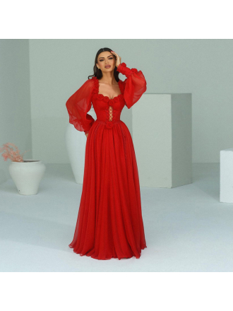 Square Collar Three Dimensional Drawstring Lantern Sleeve Dress