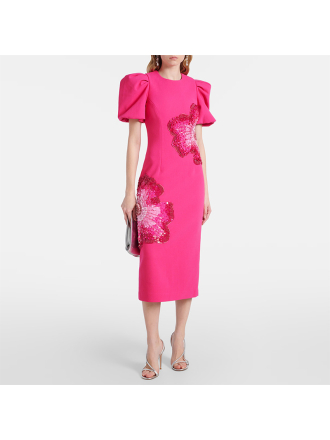 Heavy Industry Beads Sequined Three Dimensional Floral Short Sleeve Dress