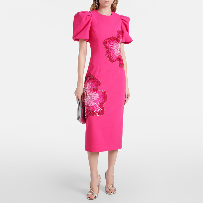 Heavy Industry Beads Sequined Three Dimensional Floral Short Sleeve Dress
