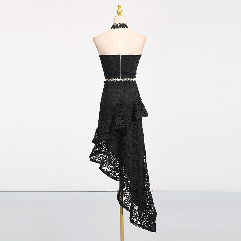 Casual Seaside Vacation Two Piece Set Lace Sleeveless Top Irregular Asymmetric Skirt Lace Set - Image 10