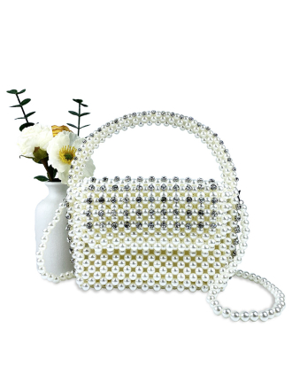 Hand-Woven Beaded Bag Diamond Embedded Pillow Bag Underarm Handbag Cross Body Hand Carrying