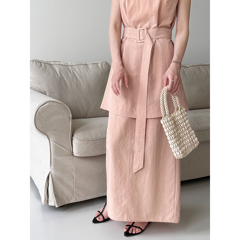 High Grade Cinched Sleeveless Top with High Waist Skirt Two Piece Sets