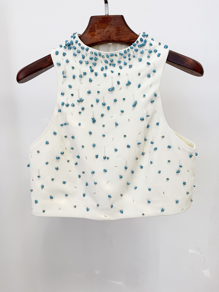 Heavy Industry Beads Vest Top Split Skirt Two Piece Sets - Image 4