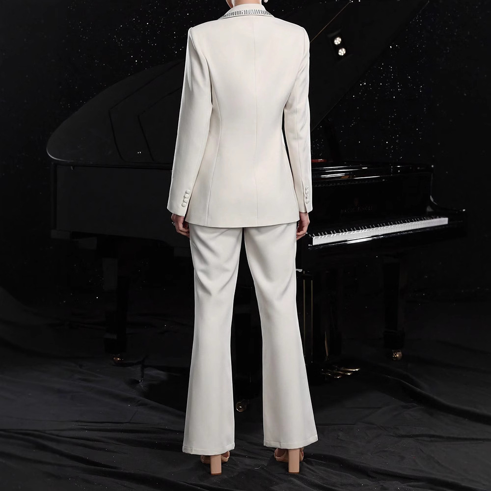 Hollow Out Cutout out Blazer Drilling High Grade Slim Fit Trousers Two Piece Sets - Image 5