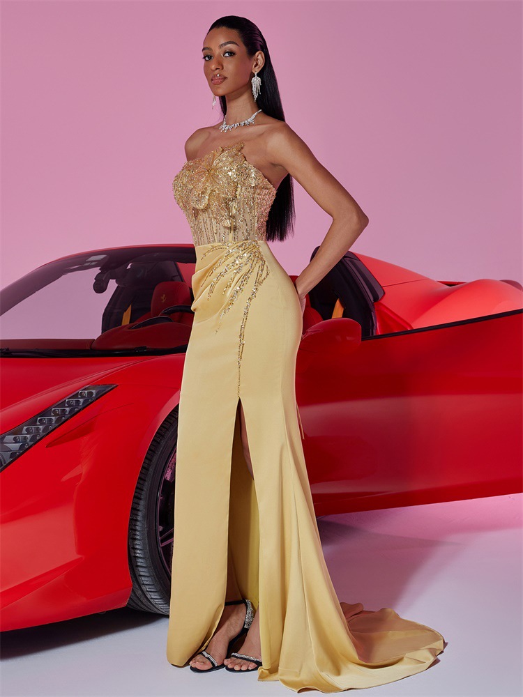Elegant Sequin Floral Stitching Formal Evening Dress - Image 5