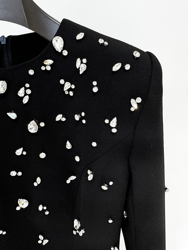Elegant Heavy Industry Beads Diamond Long Sleeve Formal Dress - Image 4