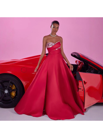 Tube Top Big a Swing Red Host Bridesmaid Backless Elegant Formal Evening Dress