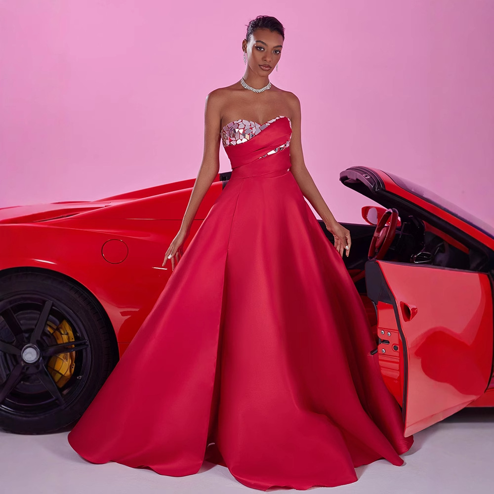 Tube Top Big a Swing Red Host Bridesmaid Backless Elegant Formal Evening Dress