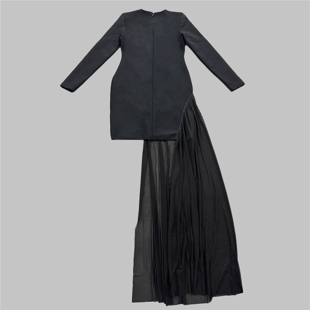 Diamond Slim Fit Long Sleeve Bandage Dress Mesh Stitching Sheath Party Dress - Image 5