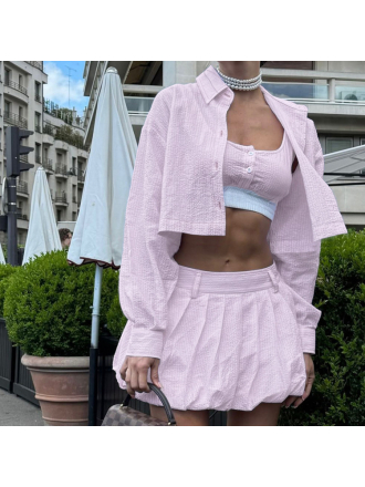 Long Sleeve Short Shirt Sleeveless Vest Pettiskirt Three Piece Set