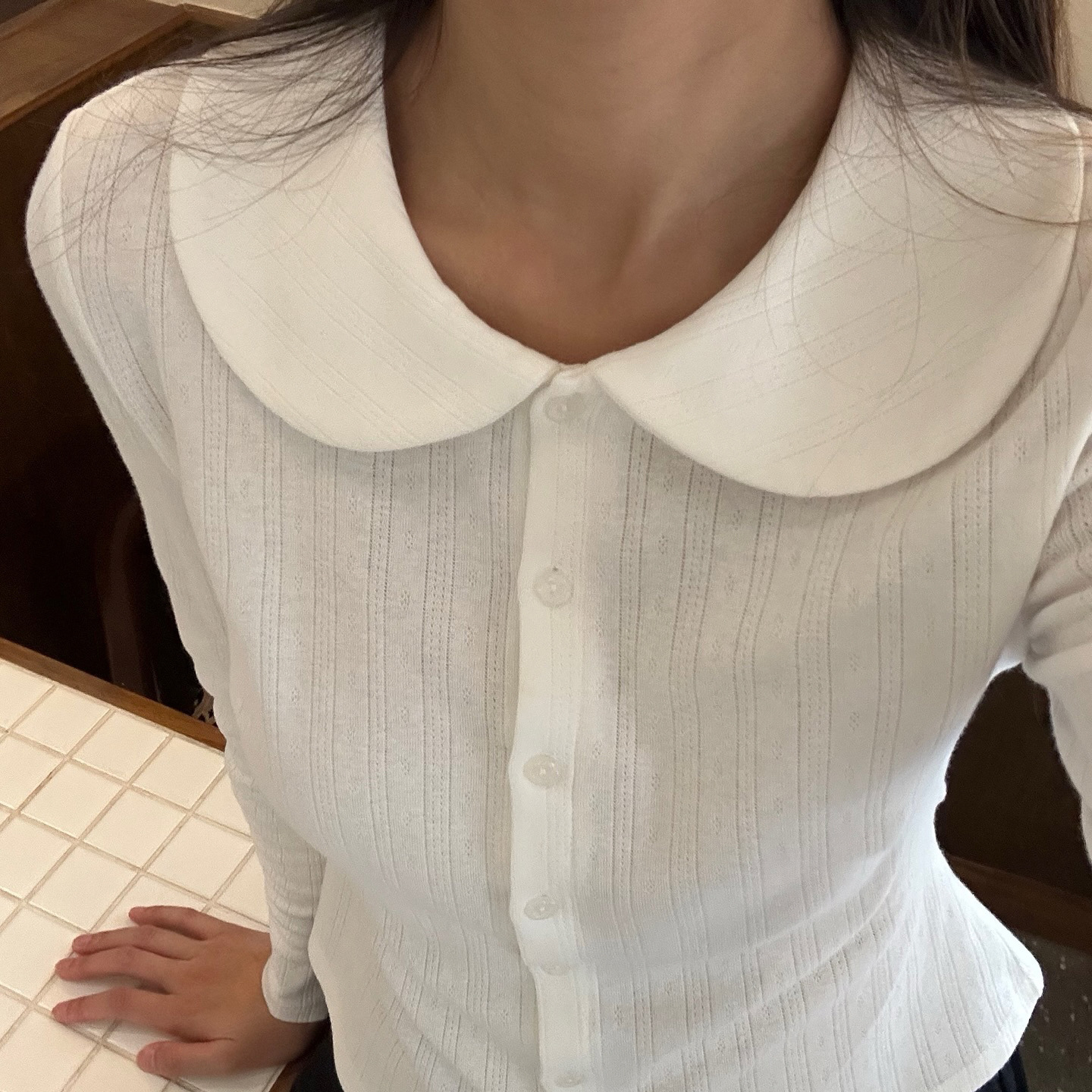 Sweet White Doll Collar Knitted Cardigan Girly Basic Texture Shirt - Image 4
