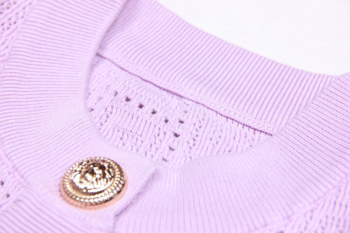 Nzuchi Long Sleeve Short Round Neck Hollow Out Cutout Sweater Top Cardigan - Image 9