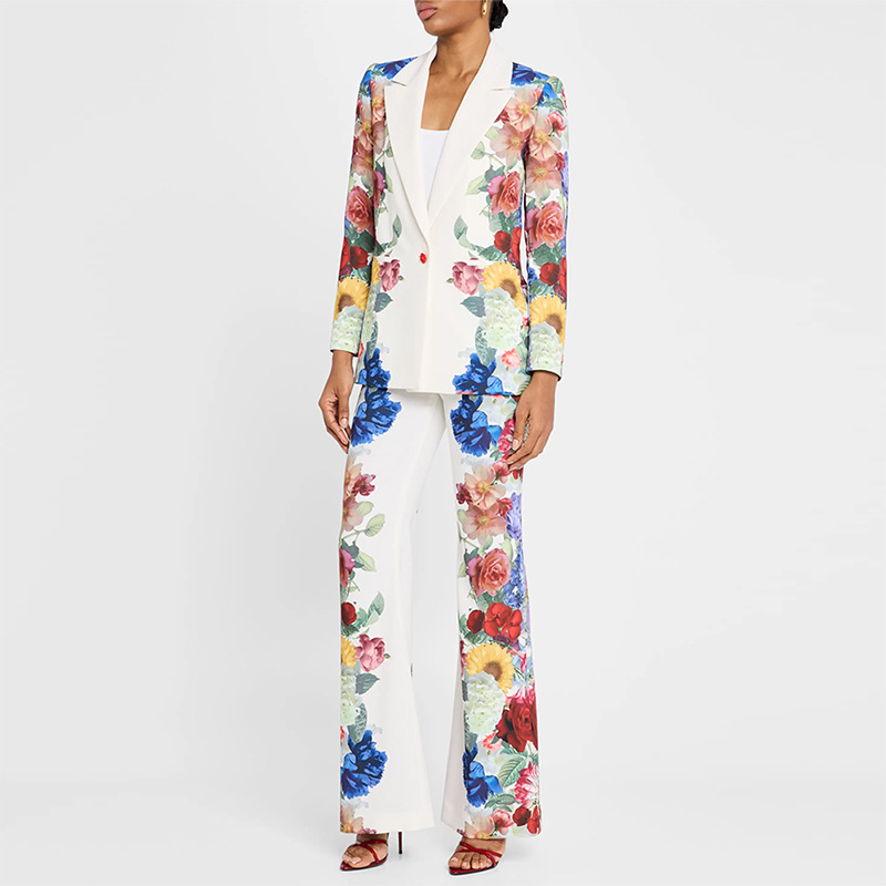 Women Printing Floral Blazer Two Piece Set