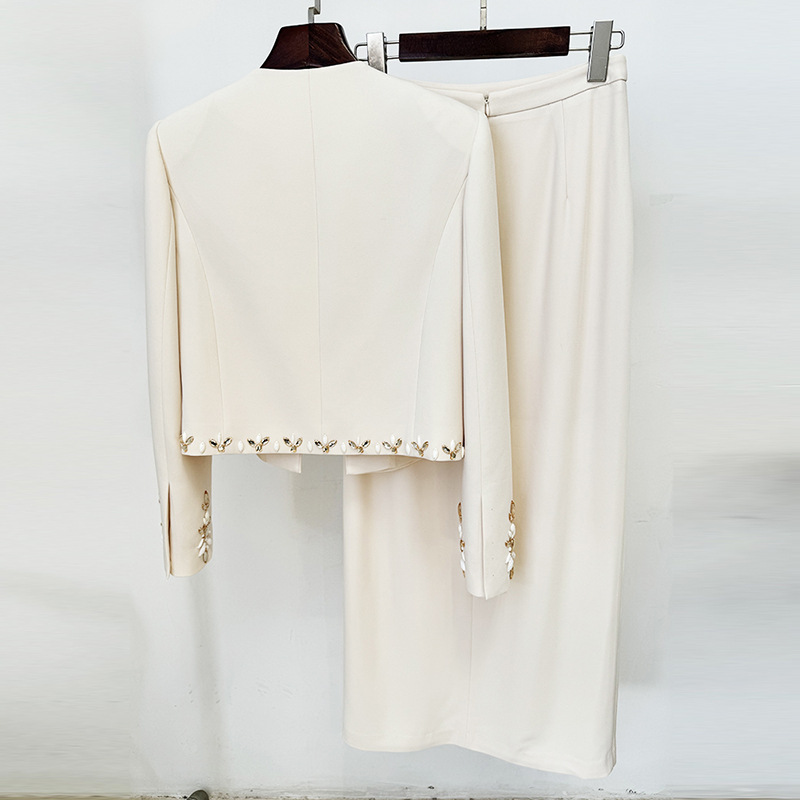 Star Heavy Industry Beads Cardigan Coat Split Skirt Set Two Piece Set - Image 3