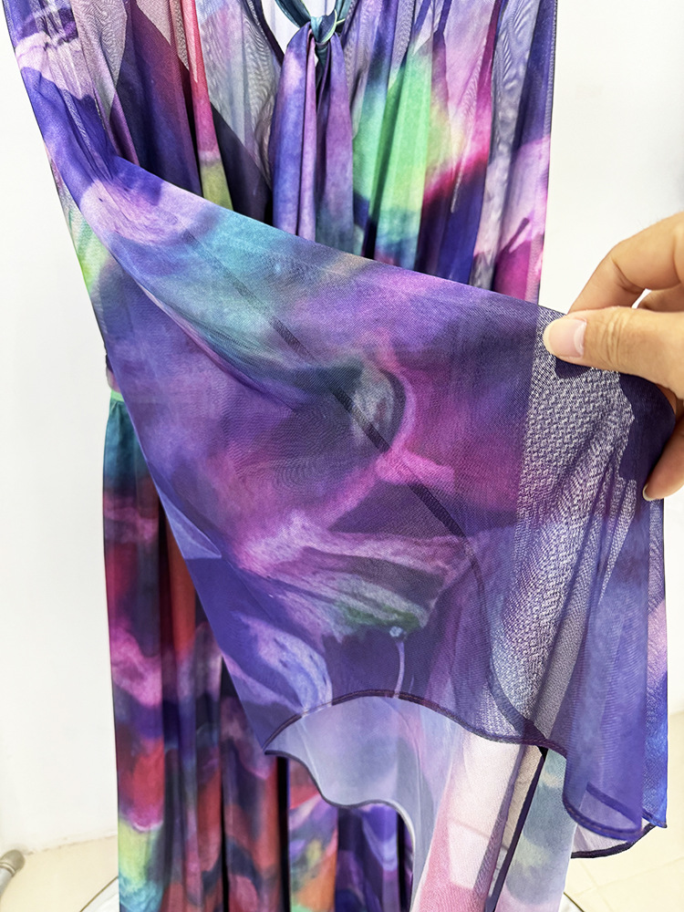 Spring Summer Star Bay Sleeve Colorful Printed Maxi Dress - Image 7