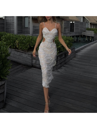 Light Luxury High Grade Beaded Sequ Cropped Outfit Hip Spaghetti Straps Dress