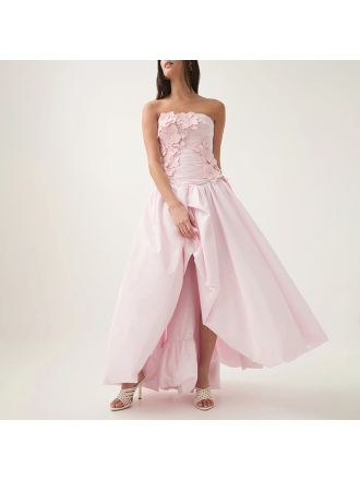 Side Slit Three Dimensional Floral Collage Design Off Shoulder Dress