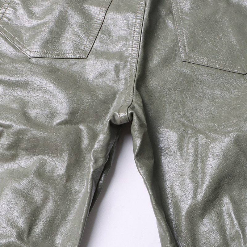 Unique High Waist Large Pocket Faux Leather Straight Leg Pants - Image 13