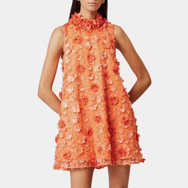 Beads Sleeveless Short Three Dimensional Floral Tulle Tutu Dress