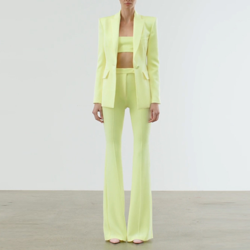Business Wear One Button Cloth Cover Mid Length Bell Bottom Pants Two Piece Set