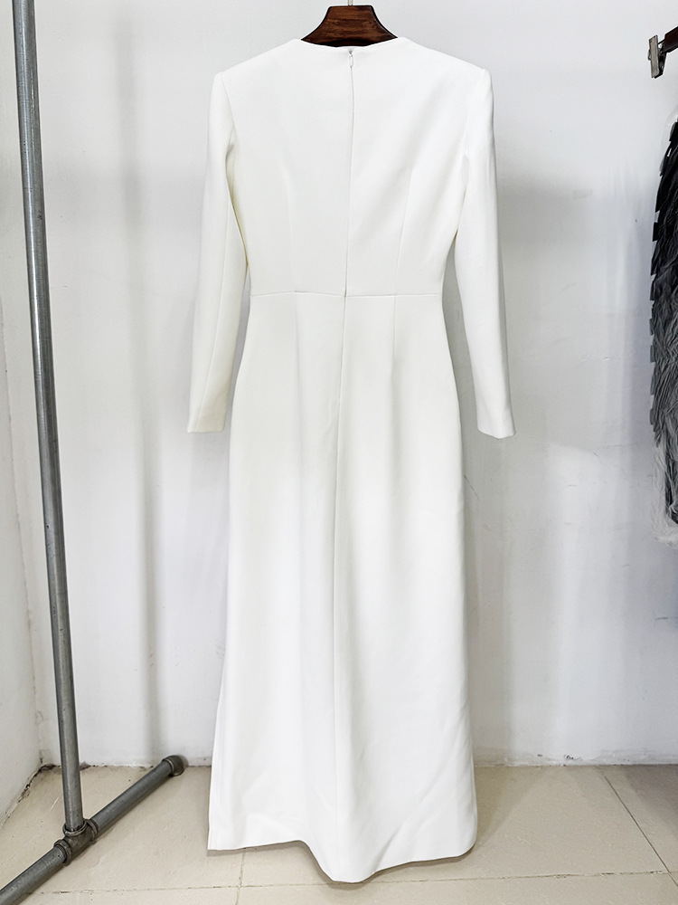 Embroidered Beads Beaded Floral Long Sleeve Split Maxi Dress - Image 3