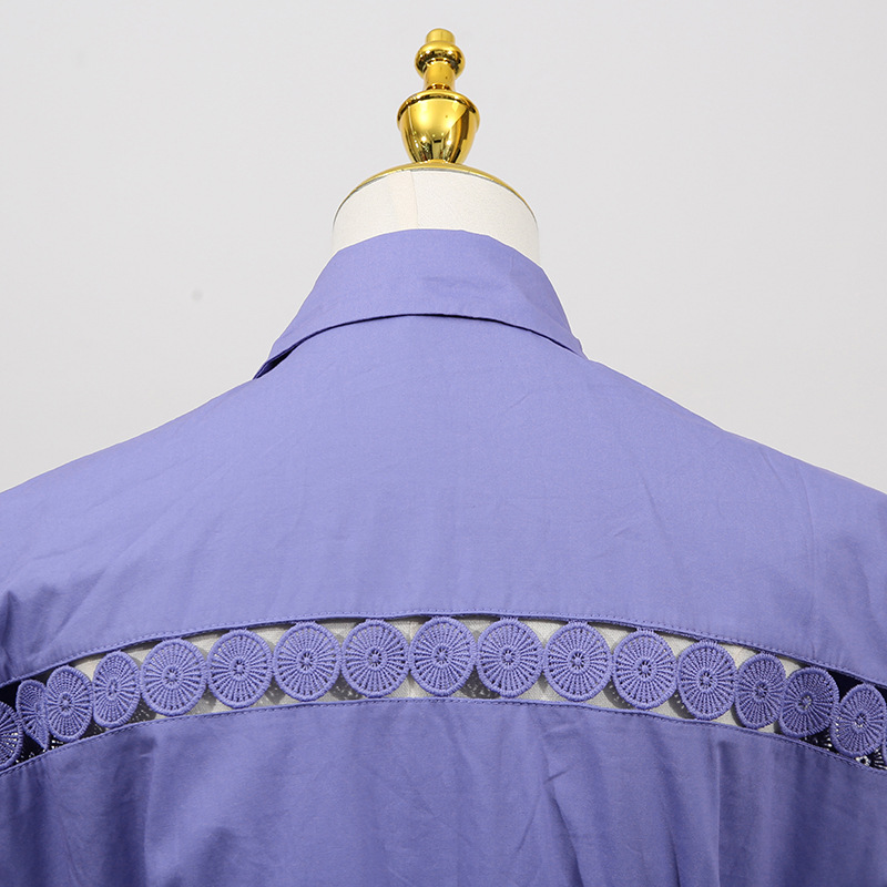 Solid Color Dress Summer Polo Collar Hollow Out Cutout out Belt Waist Trimming Short Sleeved Large Swing Dress - Image 14
