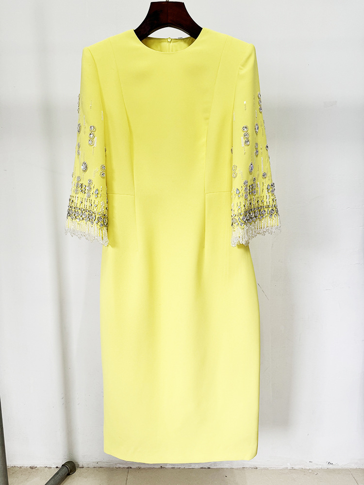 Star Heavy Industry Beads Diamond Embedded Mid Length Dress - Image 8