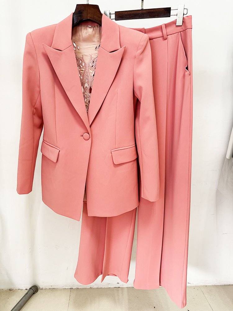Spring Embroidery Hollow Out Cutout out Heavy Embroidery Blazer Straight Leg Trousers Set - Image 3
