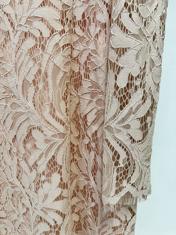 Spring Summer Star Bead Diamond Long Sleeve Slim Water Soluble Lace Dress - Image 10
