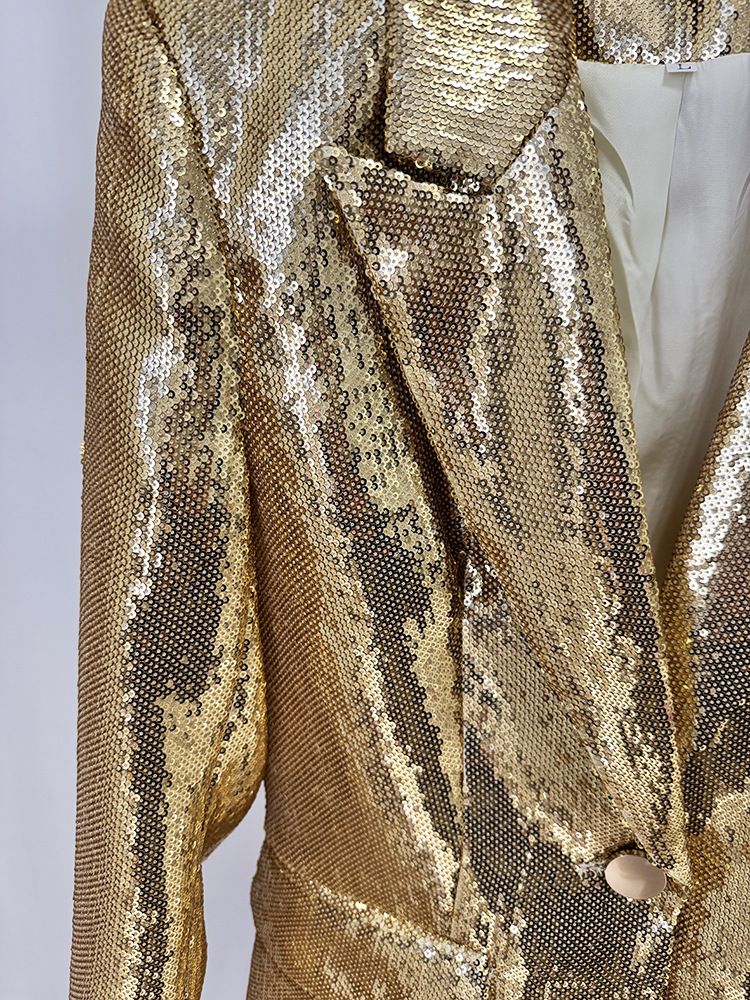 Star Fashionable Golden Sequined Blazer Trousers Two Piece Sets - Image 4