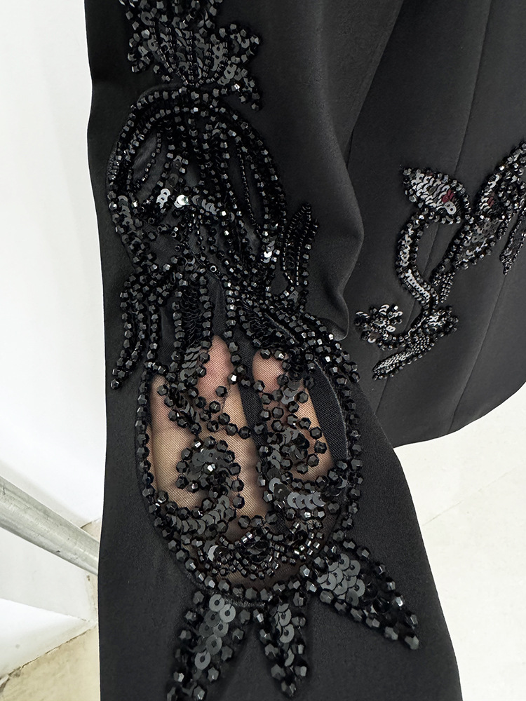 Spring Stars Mesh Patchwork Heavy Industry Beads Blazer Chiffon Trousers Two Piece Pant Sets - Image 8