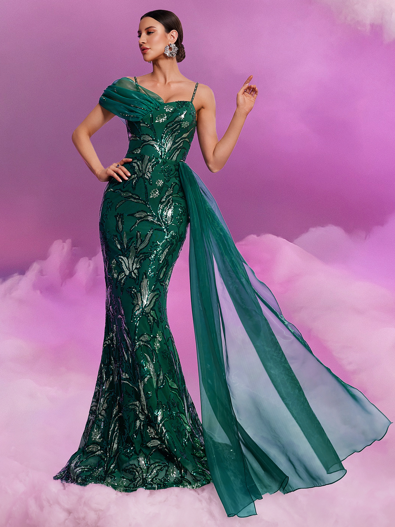 Elegant Sequin Ribbon V Neck Strap Elegant Gorgeous Noble Cocktail Formal Dinner Dress - Image 3