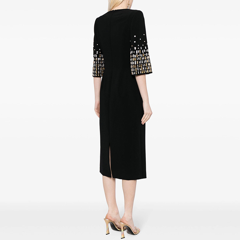 Heavy Industry Beads Diamond Five Quarter Sleeve Mid Length Dress - Image 2