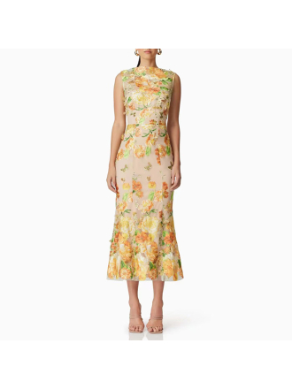 Embroidery Three Dimensional Floral Slim Fit Figure Flattering Maxi Dress