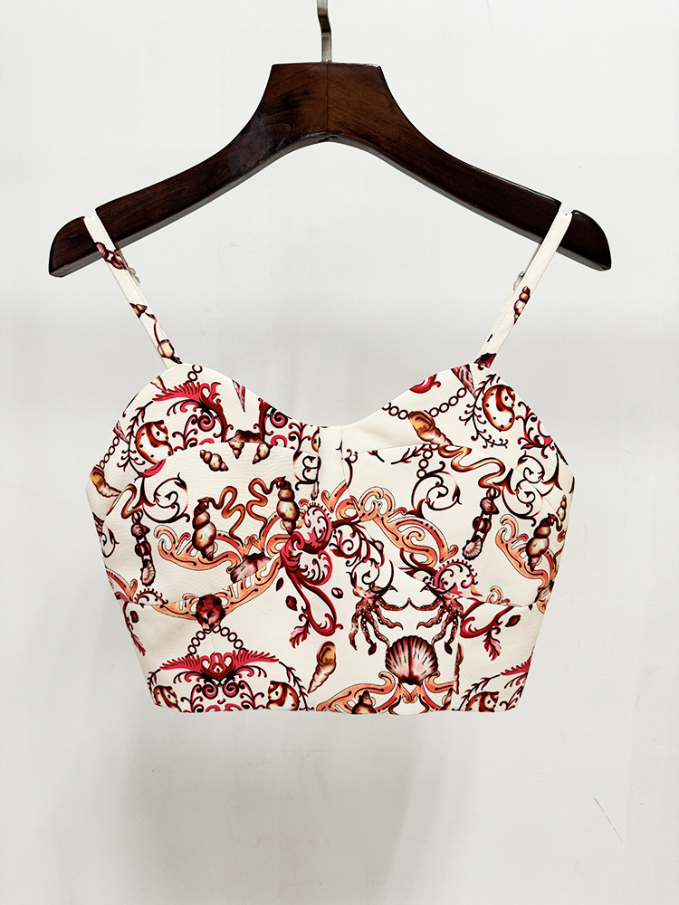 Early Spring Underwater World Printed Camisole Short Coat Trousers Three-Piece Sets - Image 5