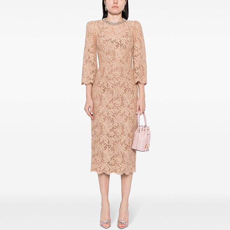 Spring Summer Star Bead Diamond Long Sleeve Slim Water Soluble Lace Dress