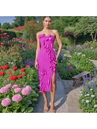 Elegant Summer Patchwork Three Dimensional Floral Slim Fit Slit Dress