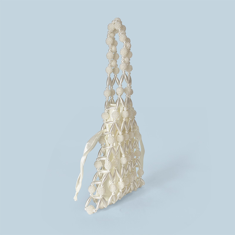 Korean Pearl Handmade Hollow Out Cutout Bag Fishnet Women Handbag Casual Geometric Abstract Clutch - Image 2