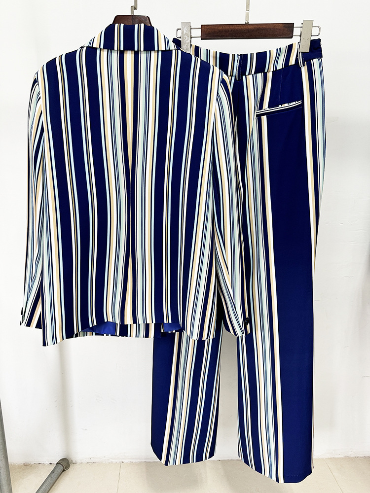 Women Striped Blazer Flared Pants Two Piece Sets - Image 5