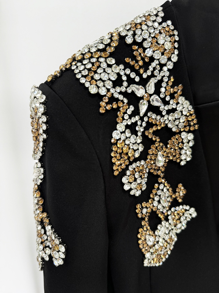 Star Exquisite Rhinestone Beaded Stand Collar Blazer Split Trousers Suit - Image 7