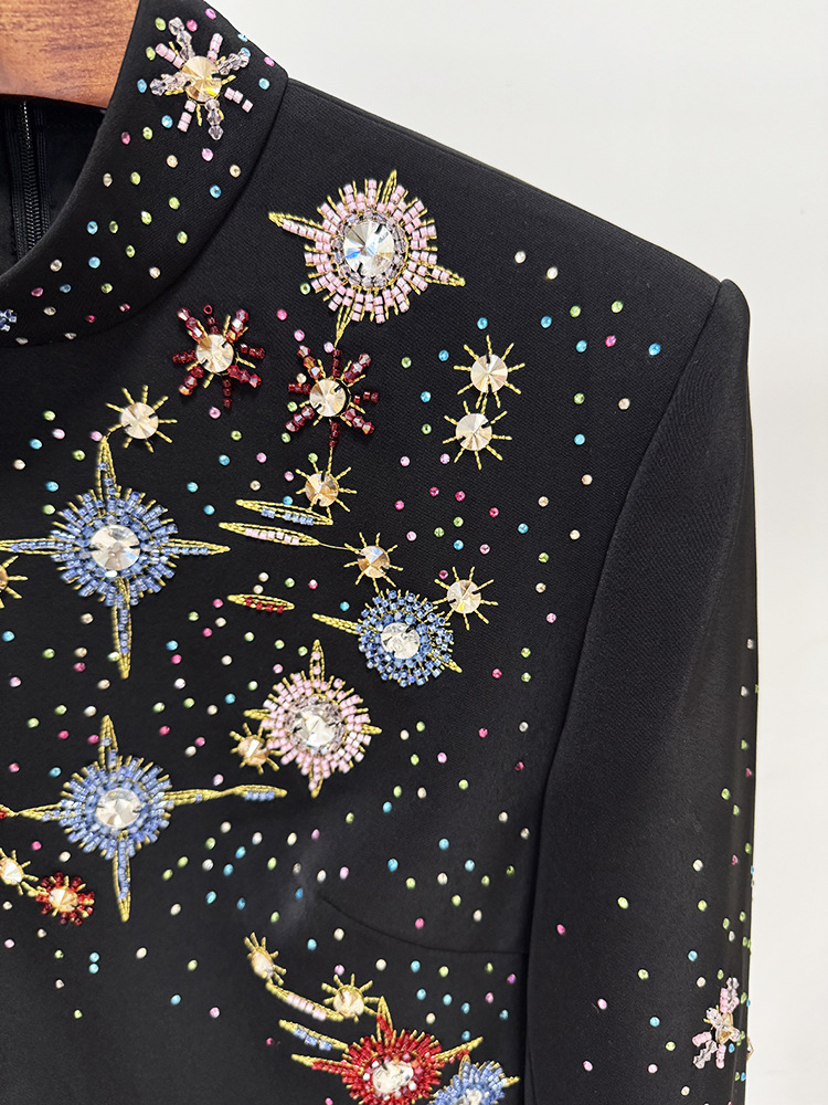 Exquisite Rhinestone Embroidered Beads Rhinestone Slim Fit Long Sleeved Dress - Image 5