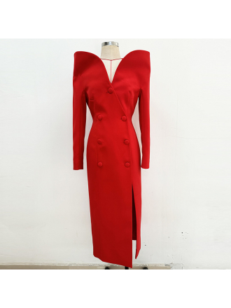 Autumn Winter Star Personality Design Stand up Collar Slim Fit Long Trench Coat Dress