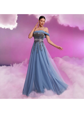 Elegant Sequin Mesh Fit Tube Top Cocktail Formal Large a Swing Floor Dress
