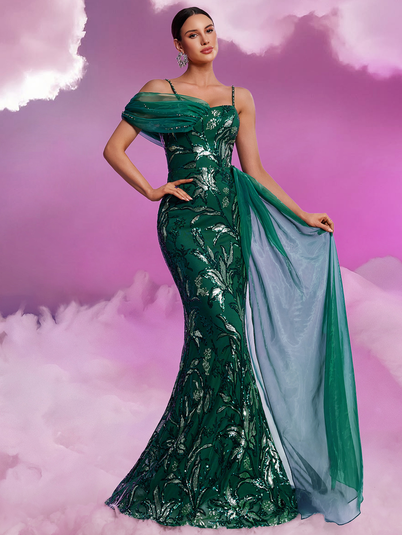 Elegant Sequin Ribbon V Neck Strap Elegant Gorgeous Noble Cocktail Formal Dinner Dress - Image 4