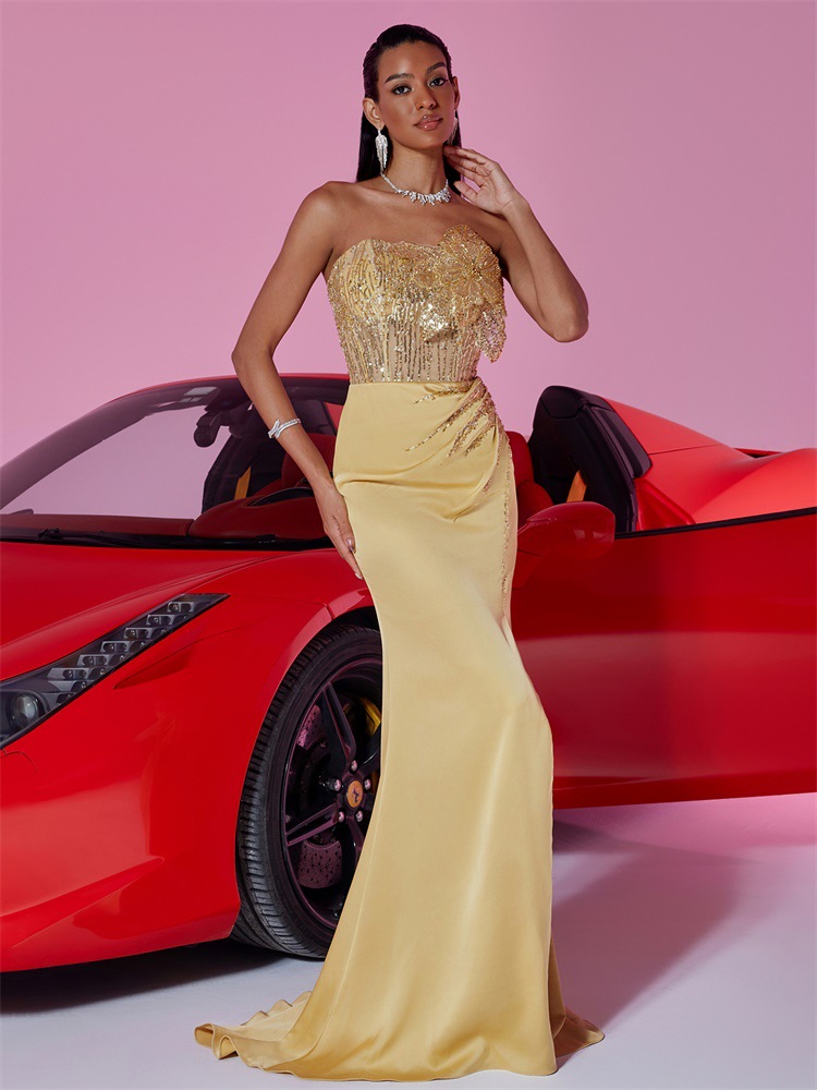 Elegant Sequin Floral Stitching Formal Evening Dress - Image 4