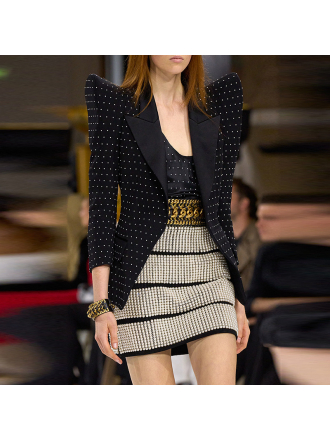 Early Spring Personalized Shrug Point Slim Blazer Heavy Industry Pearl Beaded Skirt Sets