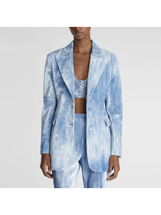 Spring Tie Dyed Printed Slim Fit Mid Length Blazer Trousers Two Piece Set