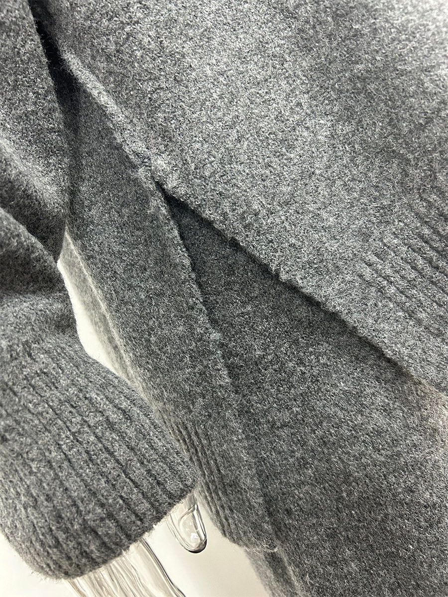 High Neck Split Wool Sweater Loose Casual Lazy Knitted Trousers Two Piece Set - Image 11