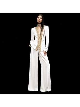 Heavy Embroidery Sequin Bead Diamond Jacket Coat Trousers Two Piece Sets